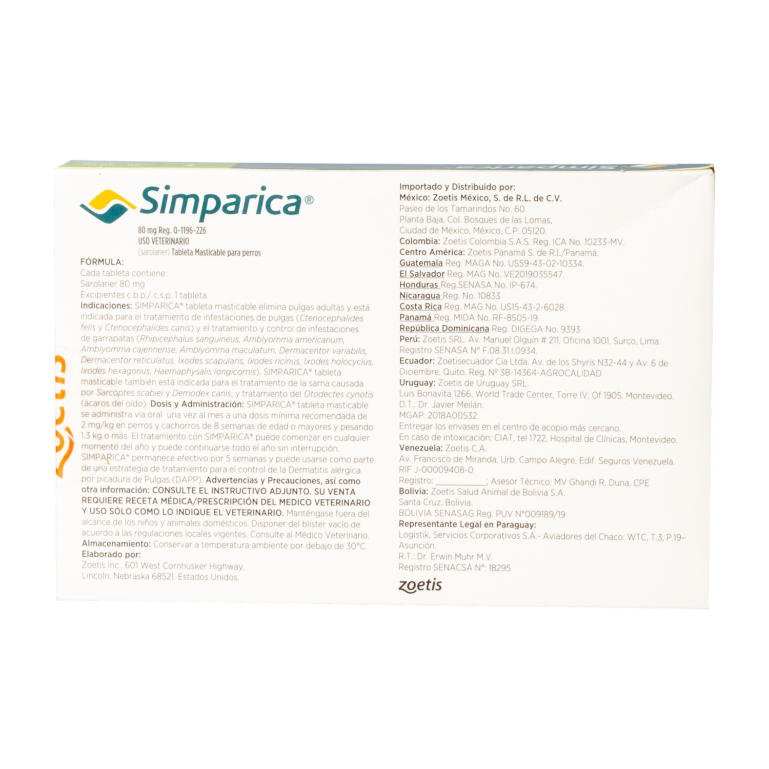 Tableta Antipulgas Para Perros De 20 A 40 Kg SIMPARICA 80 Mg