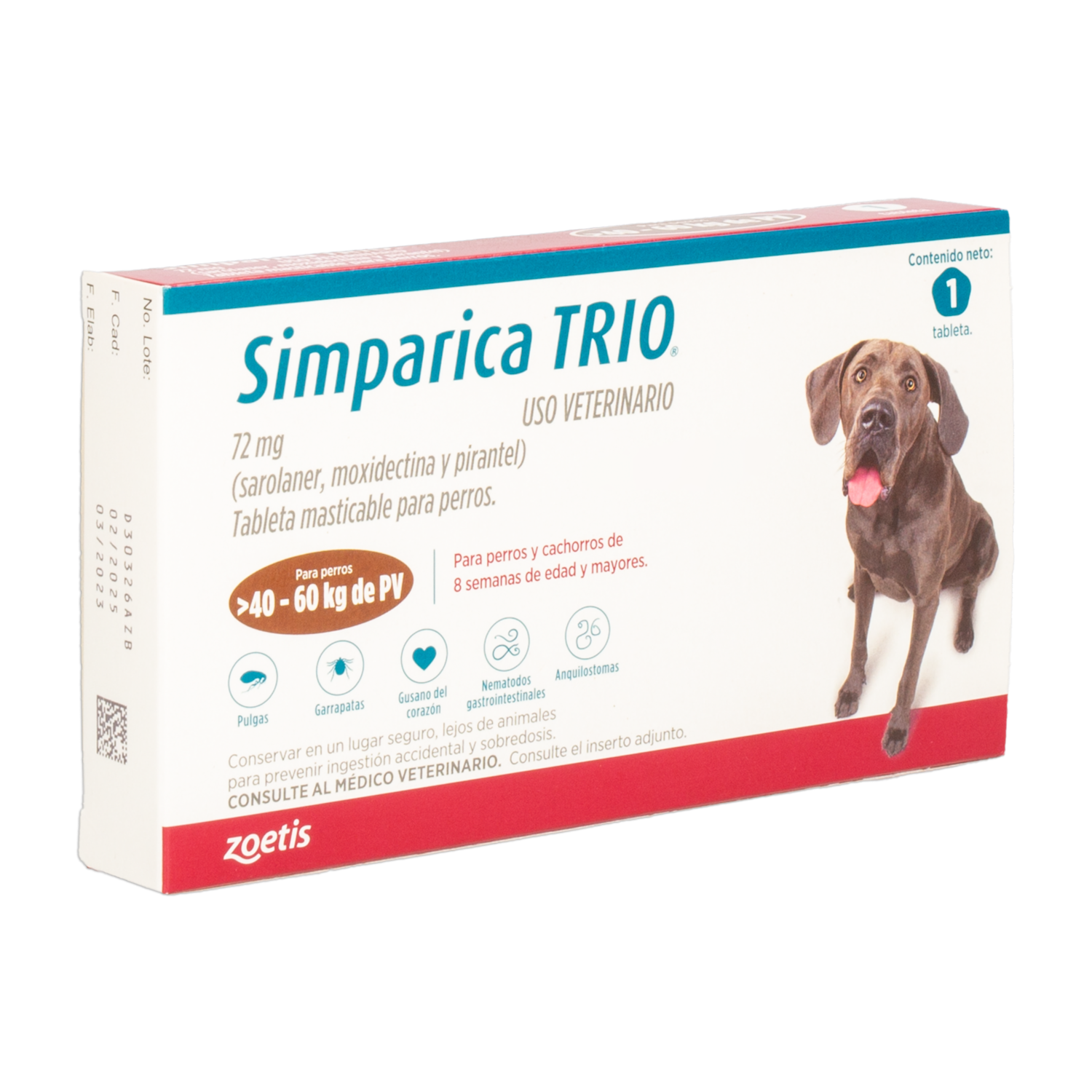 Antiparasitario Para Perros Interno Y Externo Trio   De 40,1 A 60 Kg SIMPARICA De 40,1 Kg A 60 Kg