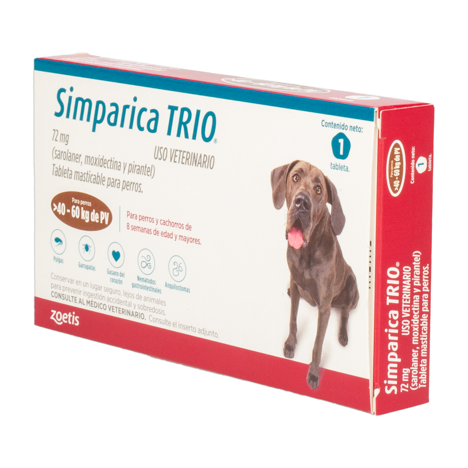 Antiparasitario Para Perros Interno Y Externo Trio   De 40,1 A 60 Kg SIMPARICA De 40,1 Kg A 60 Kg