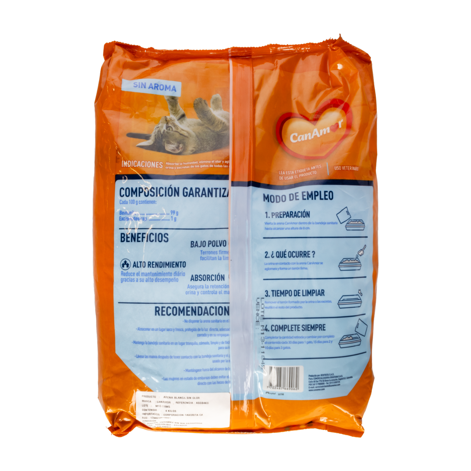 Arena Para Gato Blanca Sin Aroma CANAMOR 4 Kg