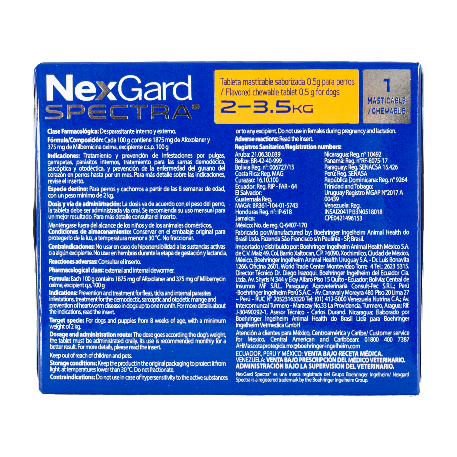 Antiparasitario Para Perros En Tableta Masticable Extra Small NEXGARD SPECTRA 0,50 G