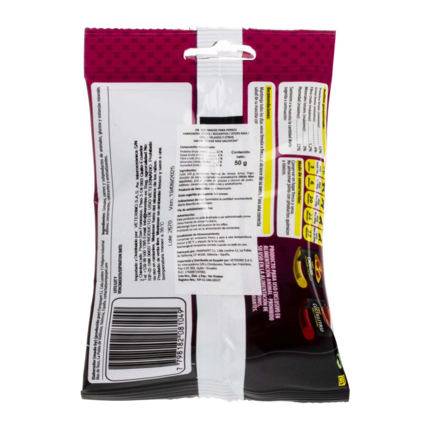 Snack Para Perros Max Salchicha Sticks DR. ZOO 50 G