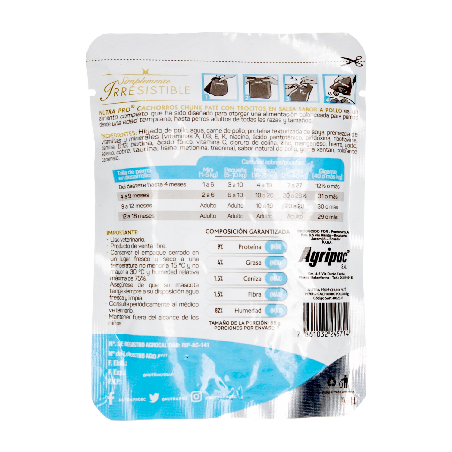 Alimento Húmedo Para Perros Pollo Cachorro NUTRAPRO 85 G