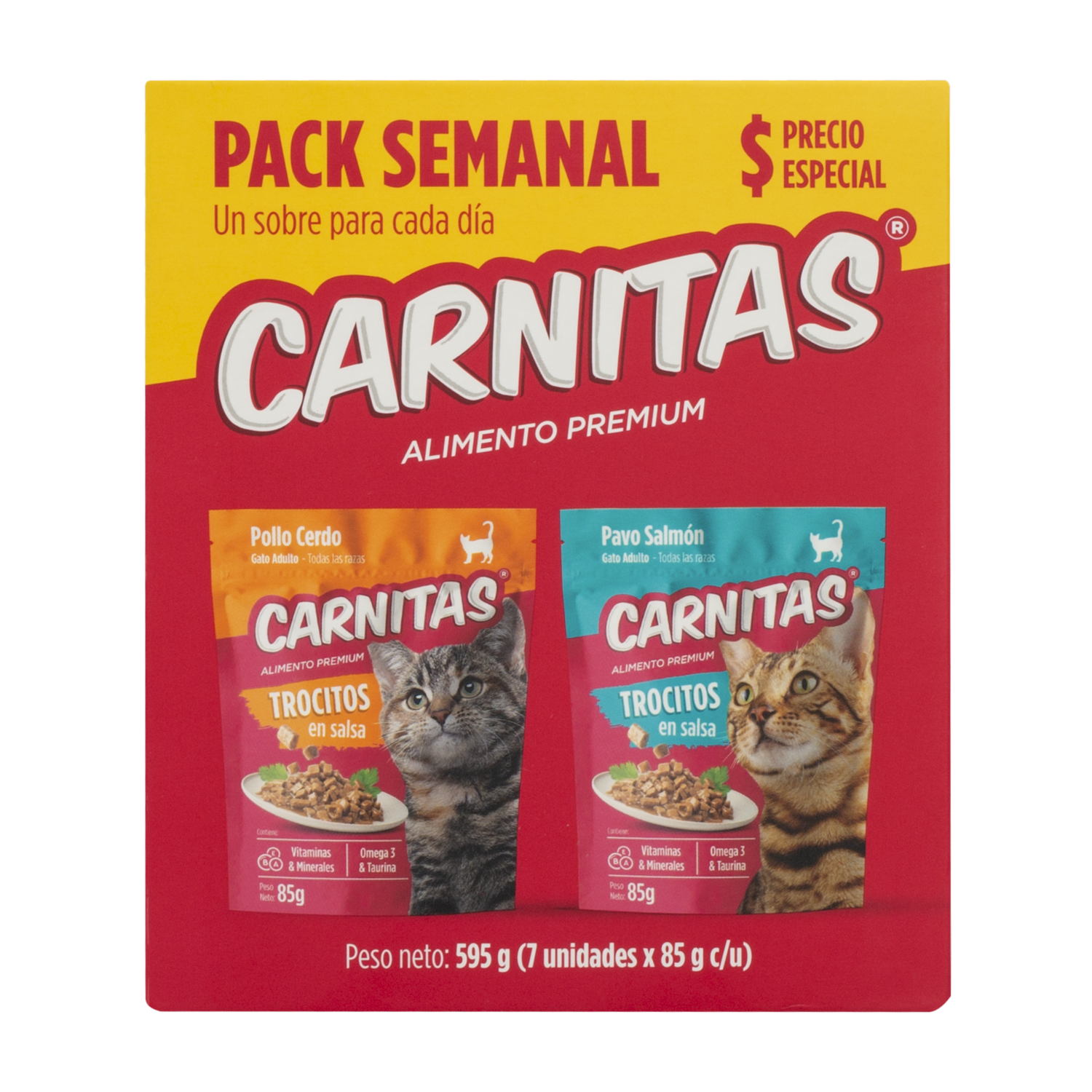 Alimento Húmedo Para Gatos Trocitos En Salsa Sabores Variados CARNITAS 7 X 85 G