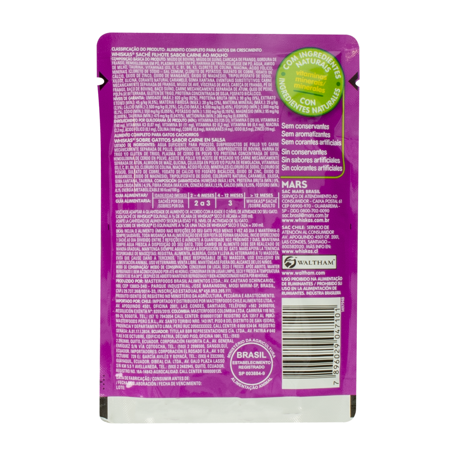 Alimento Para Gatos Húmedo Sabor A Carne En Sobre WHISKAS 85 G