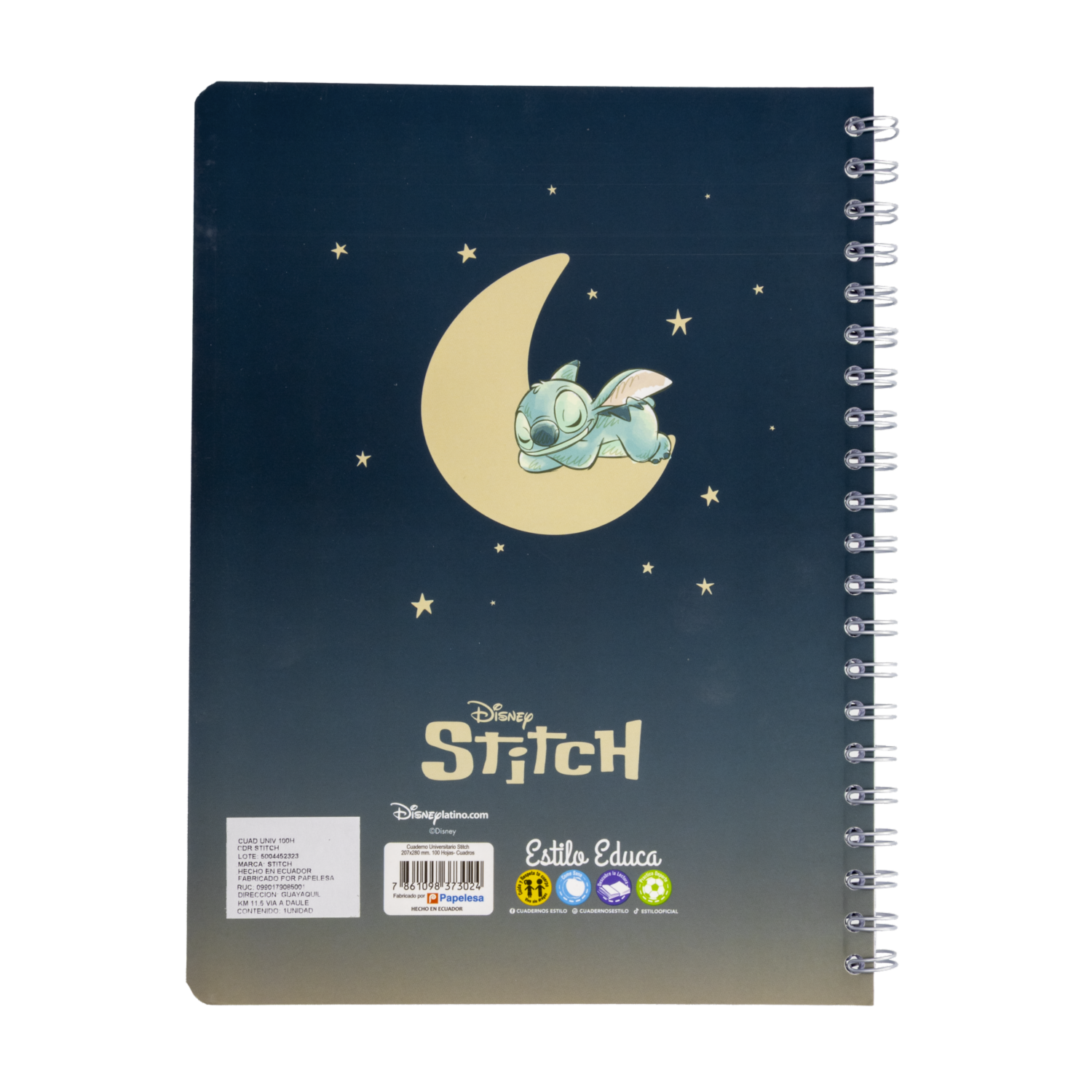 Cuaderno Universitario A Cuadros Diseño Stitch DISNEY 100 Hojas