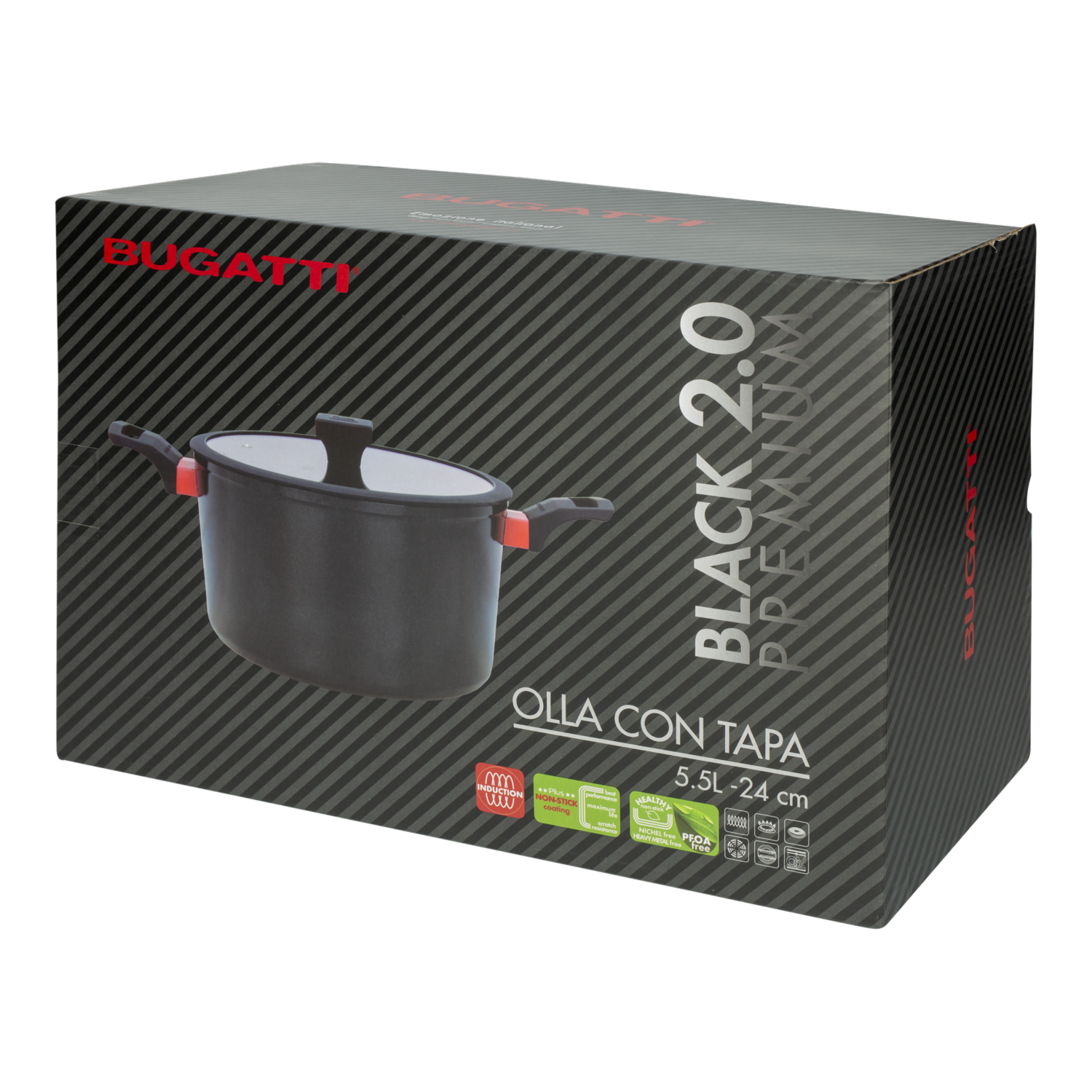 Olla Inducción Con Tapa De Vidrio 5,5 L BUGATTI 24 Cm