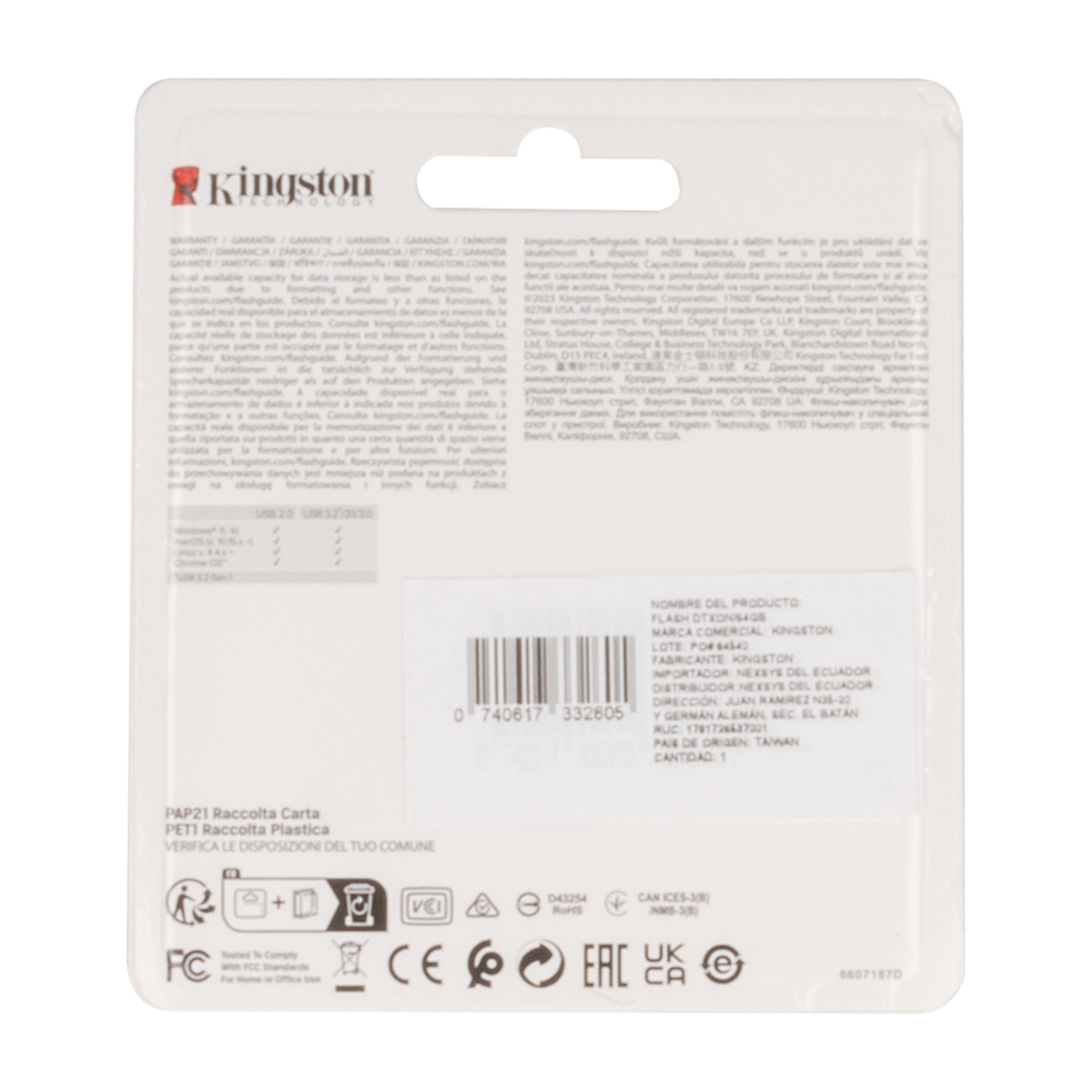 Flash Memory USB 3.2 GEN 1 DATATRAVELER ONYX KINGSTON 64 Gb
