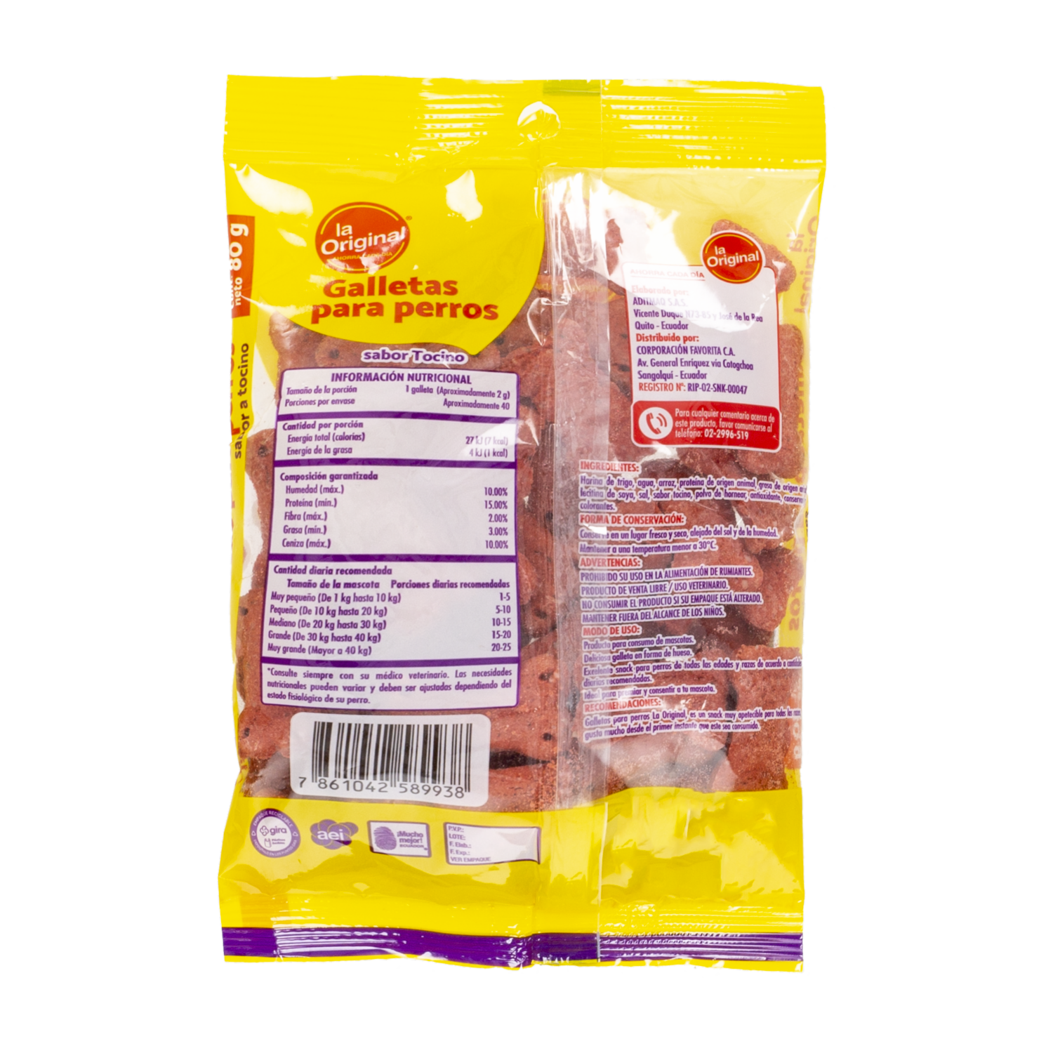Galletas Para Perros Adultos Toda Raza Y Edad Sabor A Tocino LA ORIGINAL 80 G