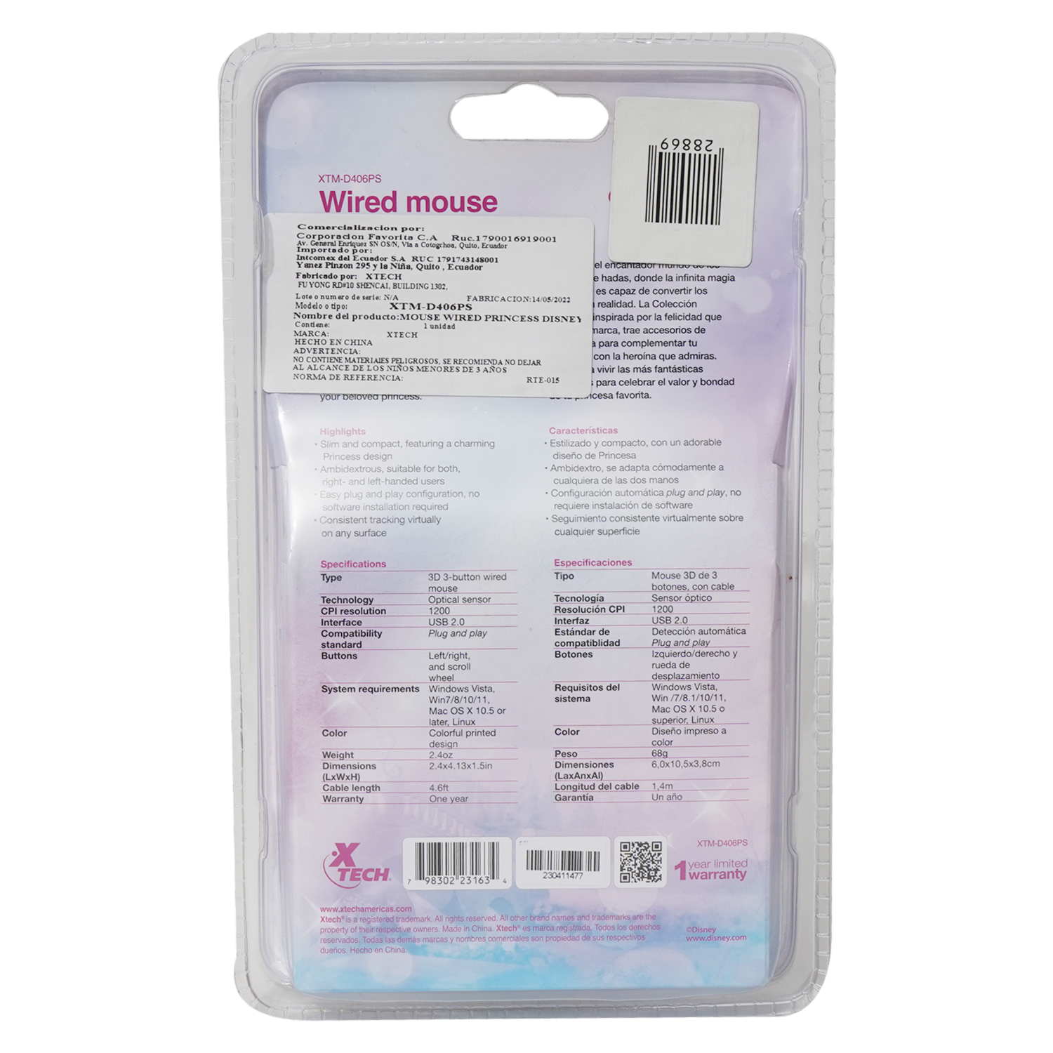 Mouse Disney Princesas XTM-D406PS XTECH Con Cable