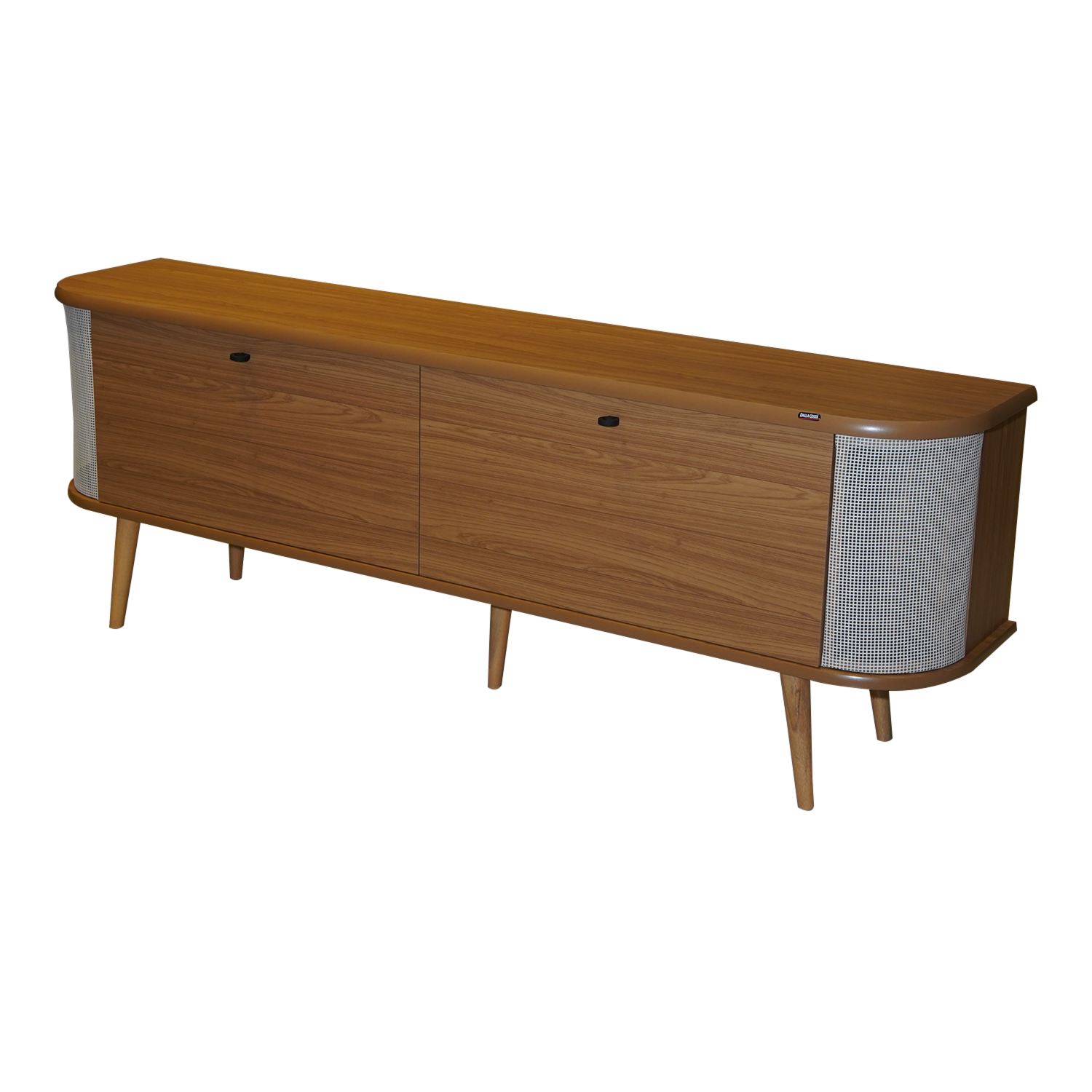 Rack De Tv Curva Con 2 Puertas Color Freijó Y Tela Sintética DALLA COSTA MDF
