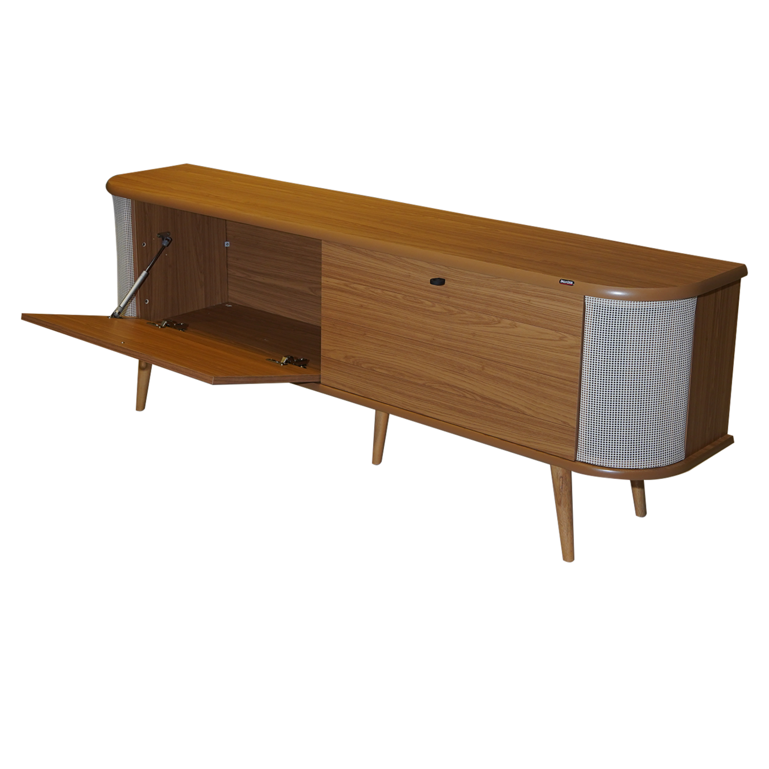 Rack De Tv Curva Con 2 Puertas Color Freijó Y Tela Sintética DALLA COSTA MDF