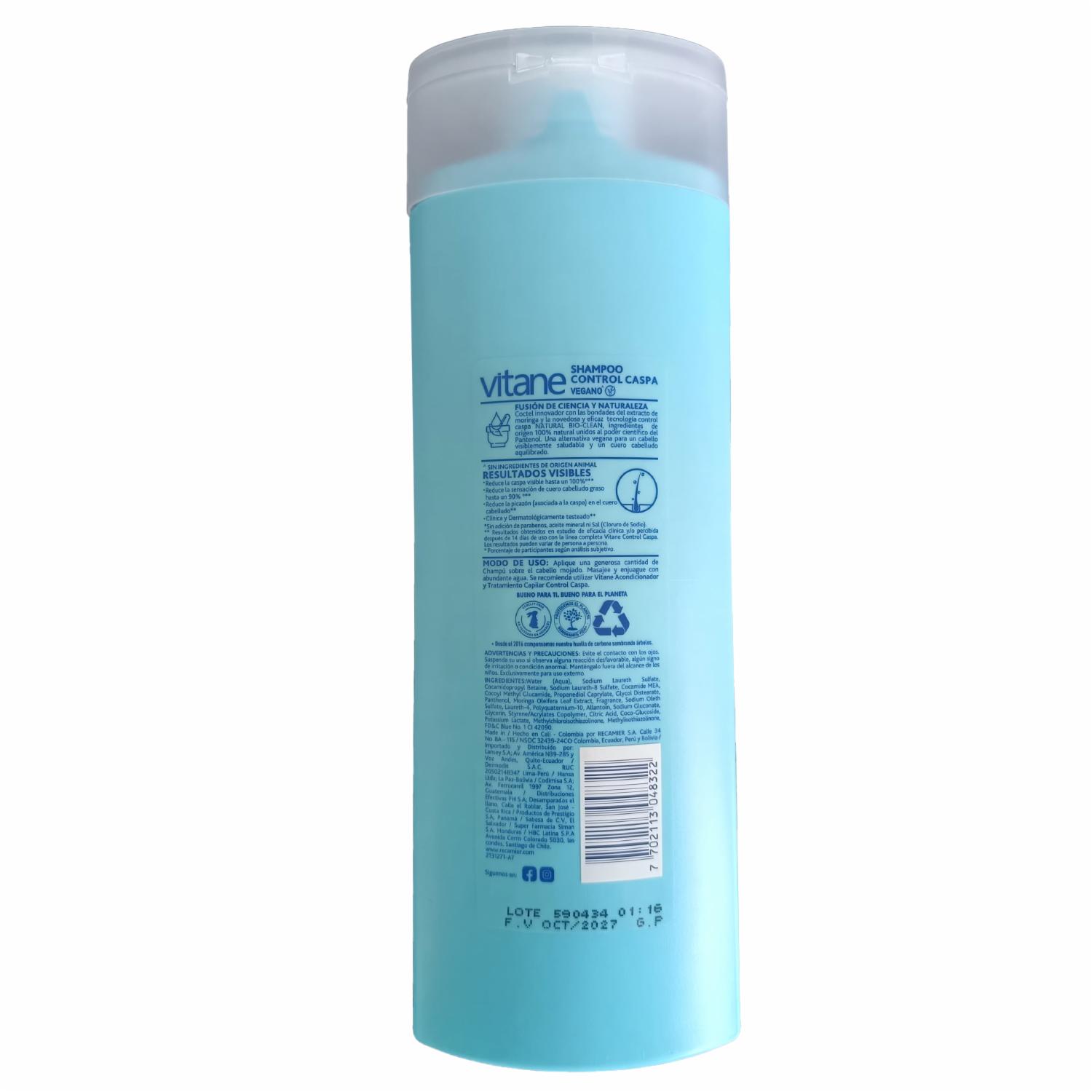 Shampoo De Cabello Control Caspa Sin Sal Para Mujer VITANE 400 Ml