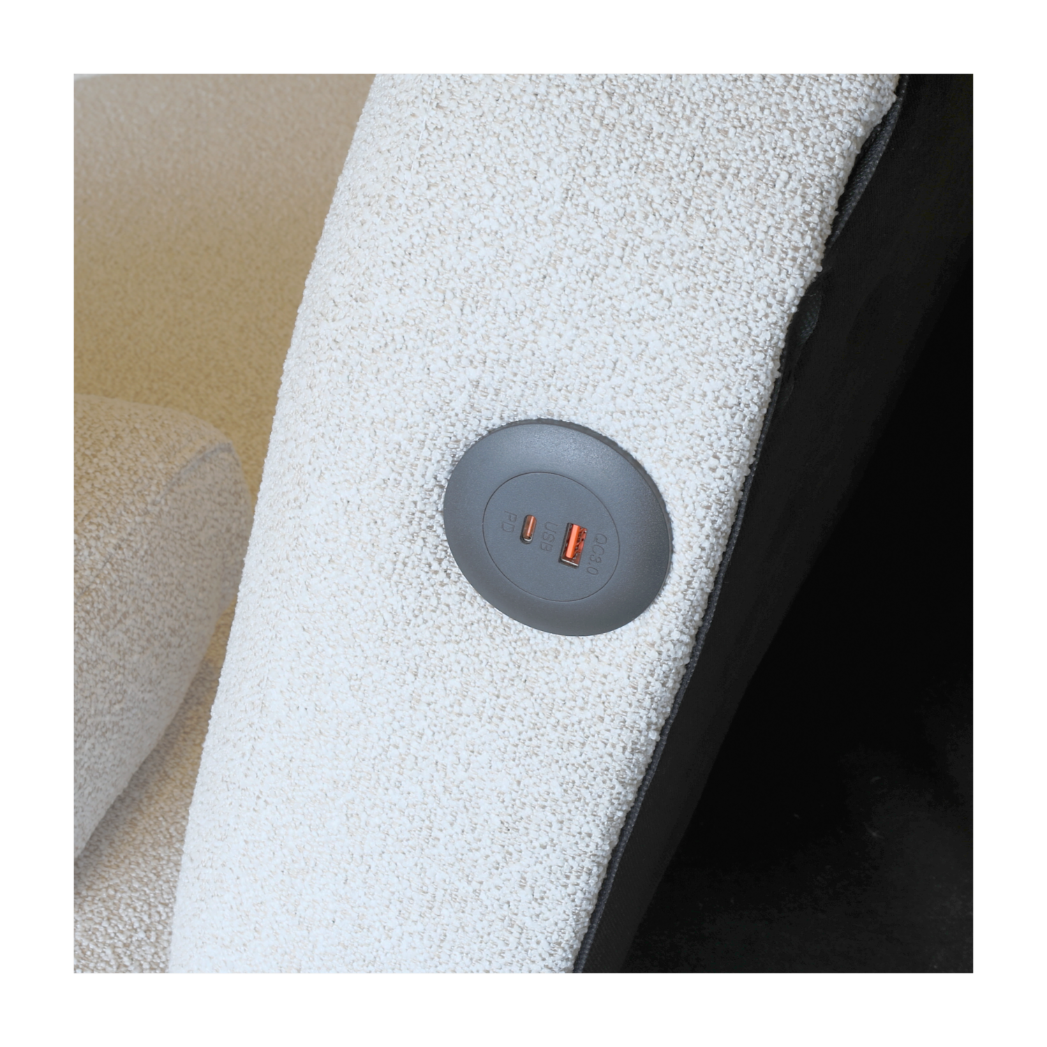 Sofá Cama Moderno Con Cargador Usb Y C Beige FREE HOME Madera Y Textil