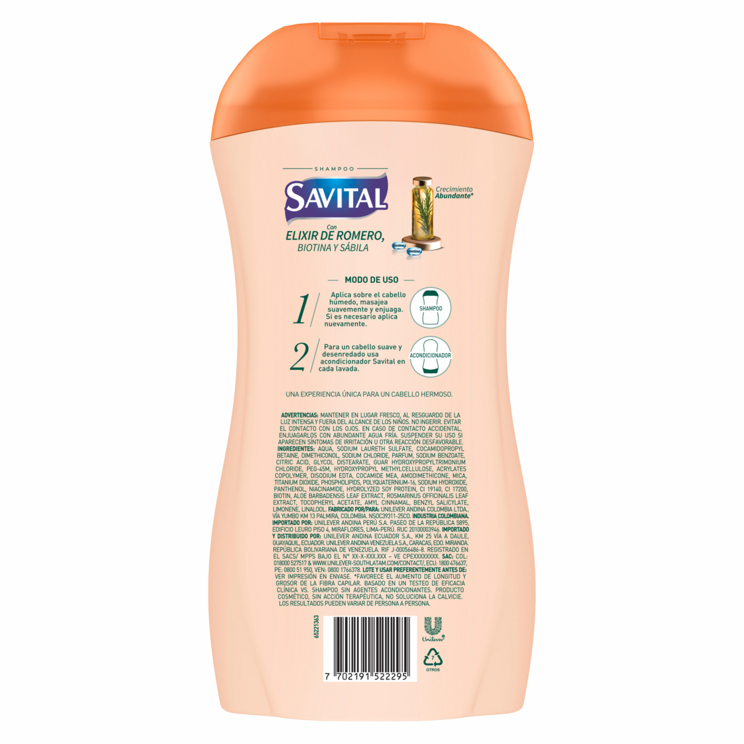 Shampoo De Cabello Elixir De Romero Crecimiento Abundante SAVITAL 510 Ml