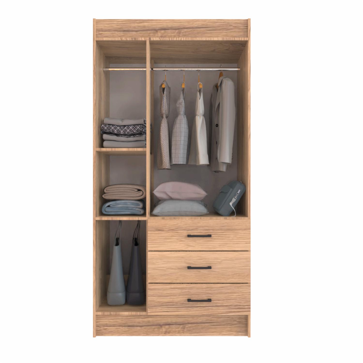 Armario Neo 3 Puertas Con 3 Cajones Inferiores Color Nuez MUEBLE FÁCIL MDP