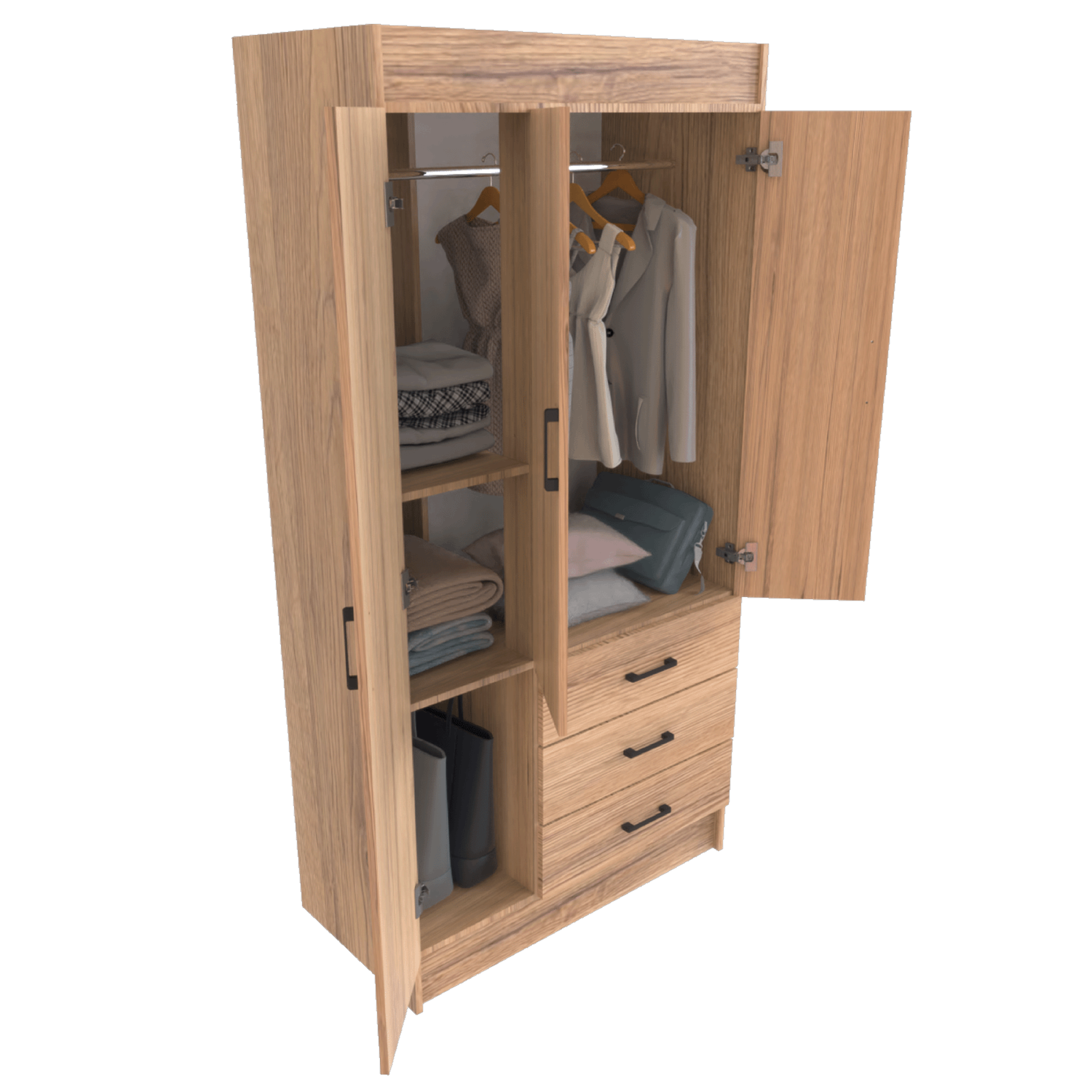 Armario Neo 3 Puertas Con 3 Cajones Inferiores Color Nuez MUEBLE FÁCIL MDP