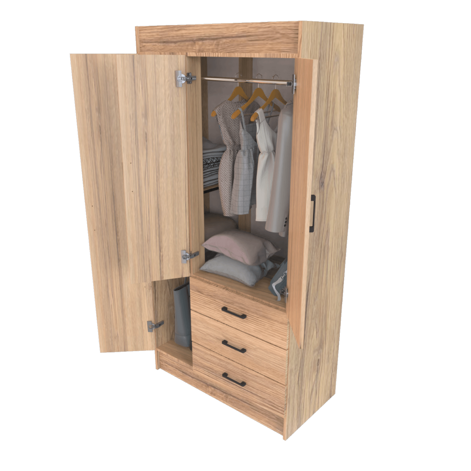 Armario Neo 3 Puertas Con 3 Cajones Inferiores Color Nuez MUEBLE FÁCIL MDP