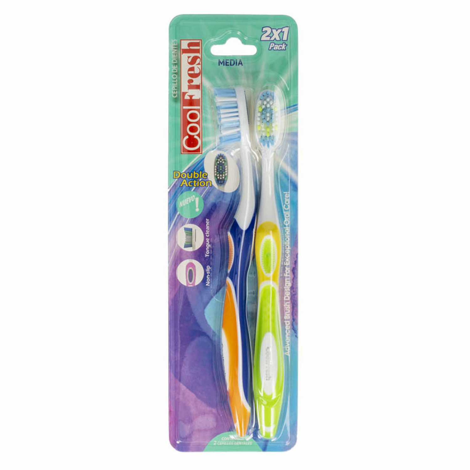 Cepillo Dental Doble Acción Cerdas Suaves COOLFRESH Pack X2 U
