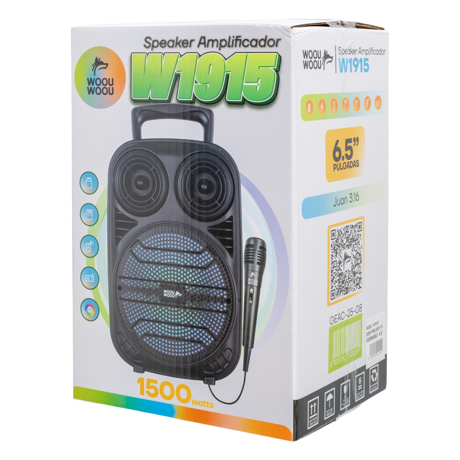 Parlante Amplificador Recargable W1915 WOOU 1500 Wats