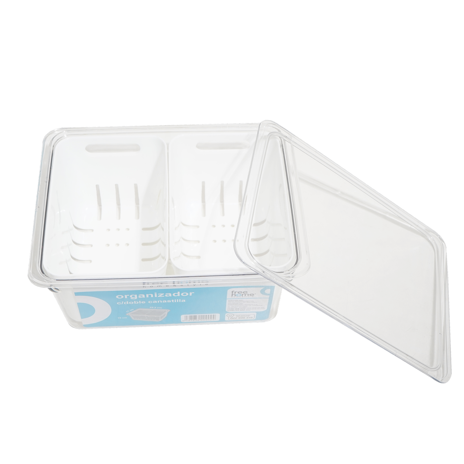 Organizador Rectangular Transparente Con Doble Canastilla FREE HOME Pequeño