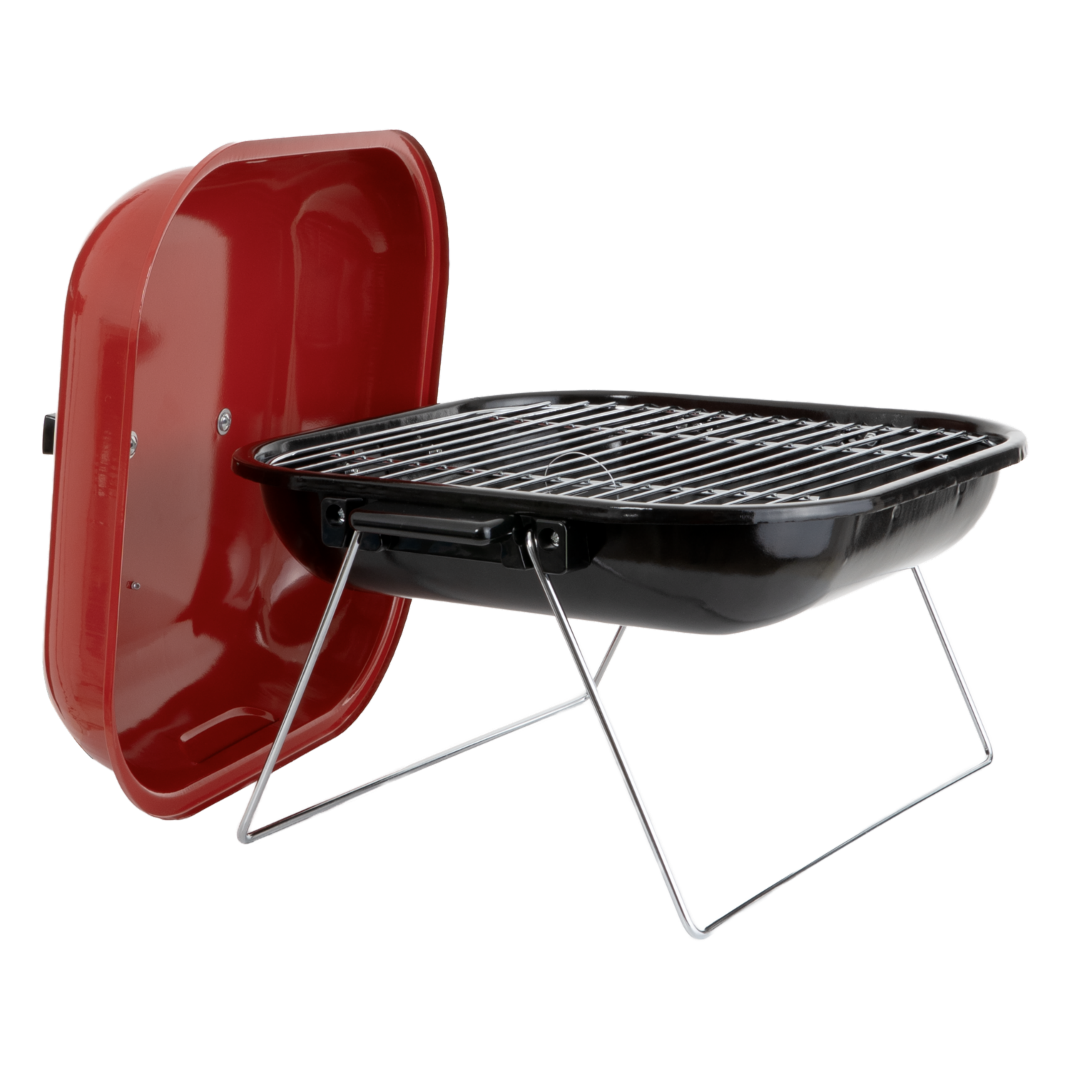 Parrilla BBQ Negra Y Rojo De Mesa Cuadra Con Tapa SMOCKER JOB 37X37X8 Cm