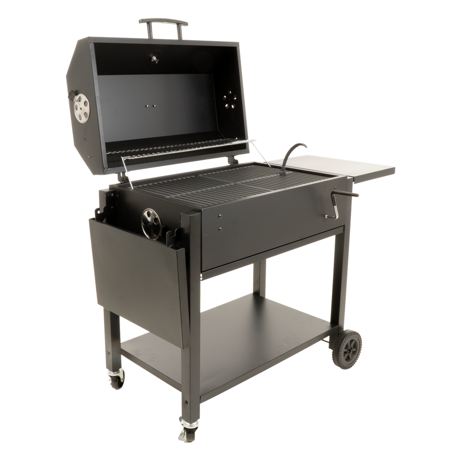 Parrilla BBQ Negra Con Tapa Y Mesas Laterales SMOCKER JOB 71.5X46.5X37 Cm