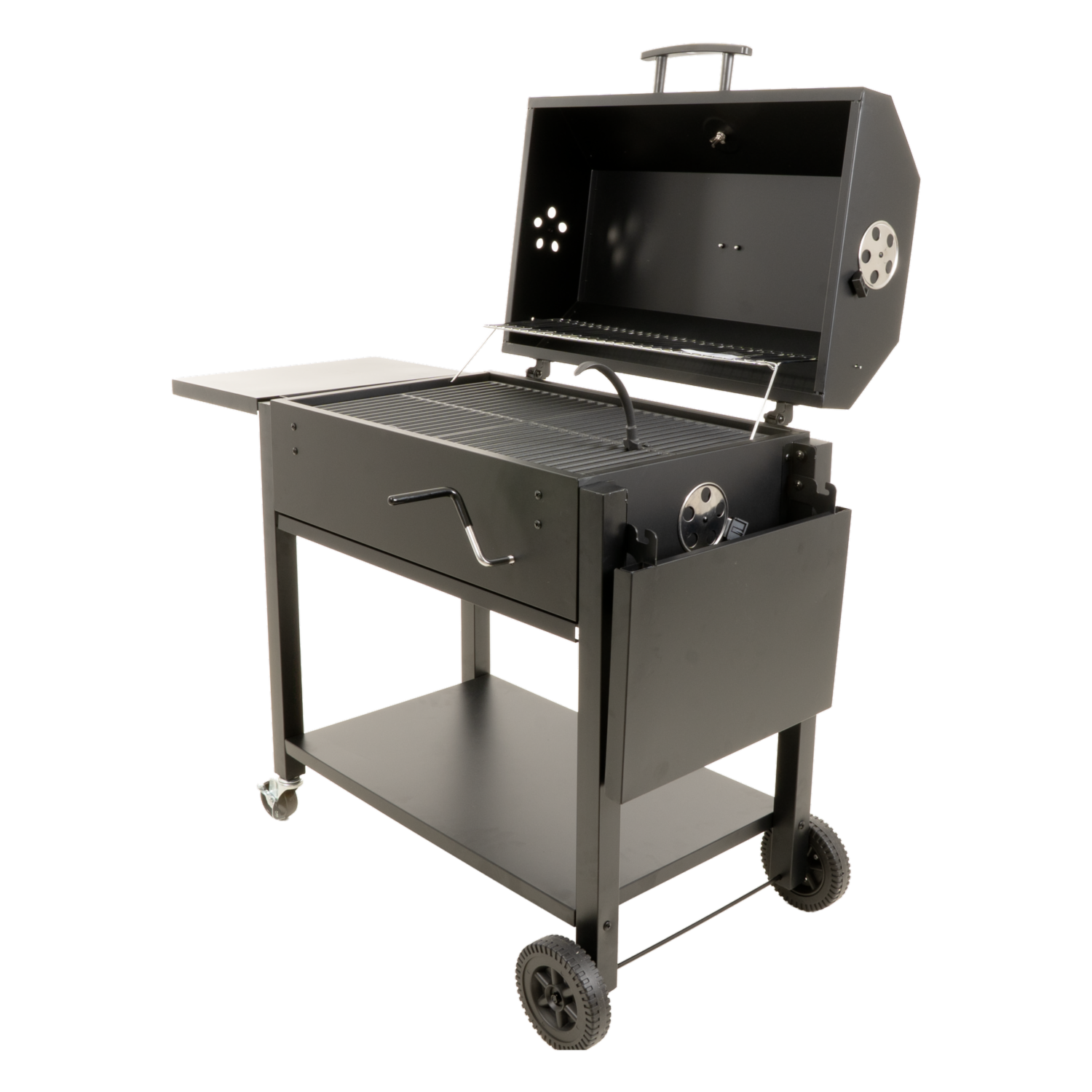 Parrilla BBQ Negra Con Tapa Y Mesas Laterales SMOCKER JOB 71.5X46.5X37 Cm