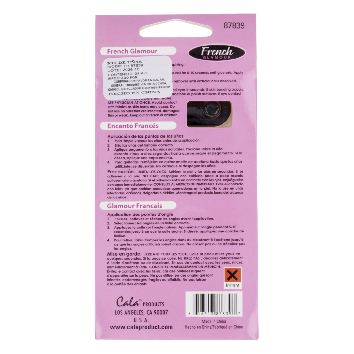 Uñas Postizas French Glamour Medium CALA 24 Piezas