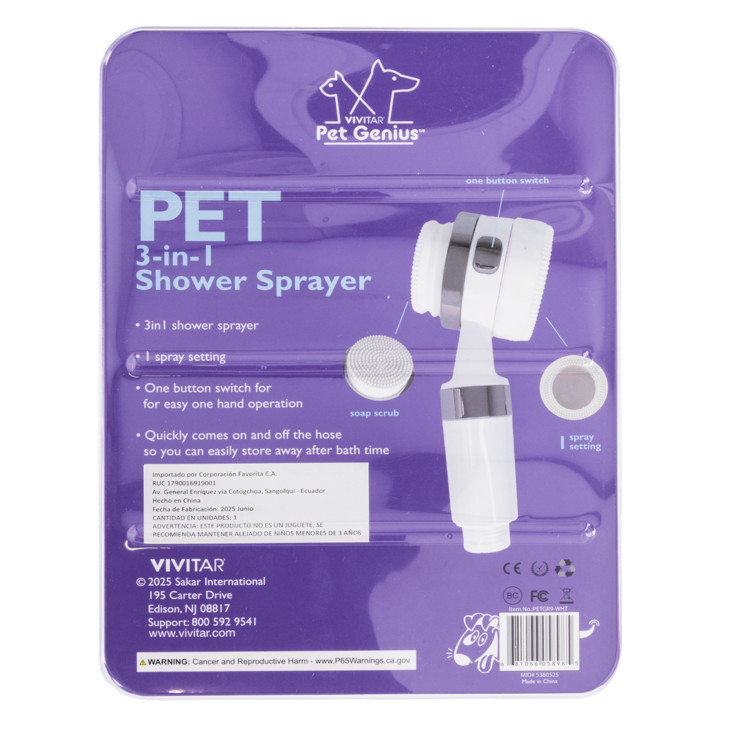 Ducha Con Adaptador 3 En 1 PET GENIUS Unidad
