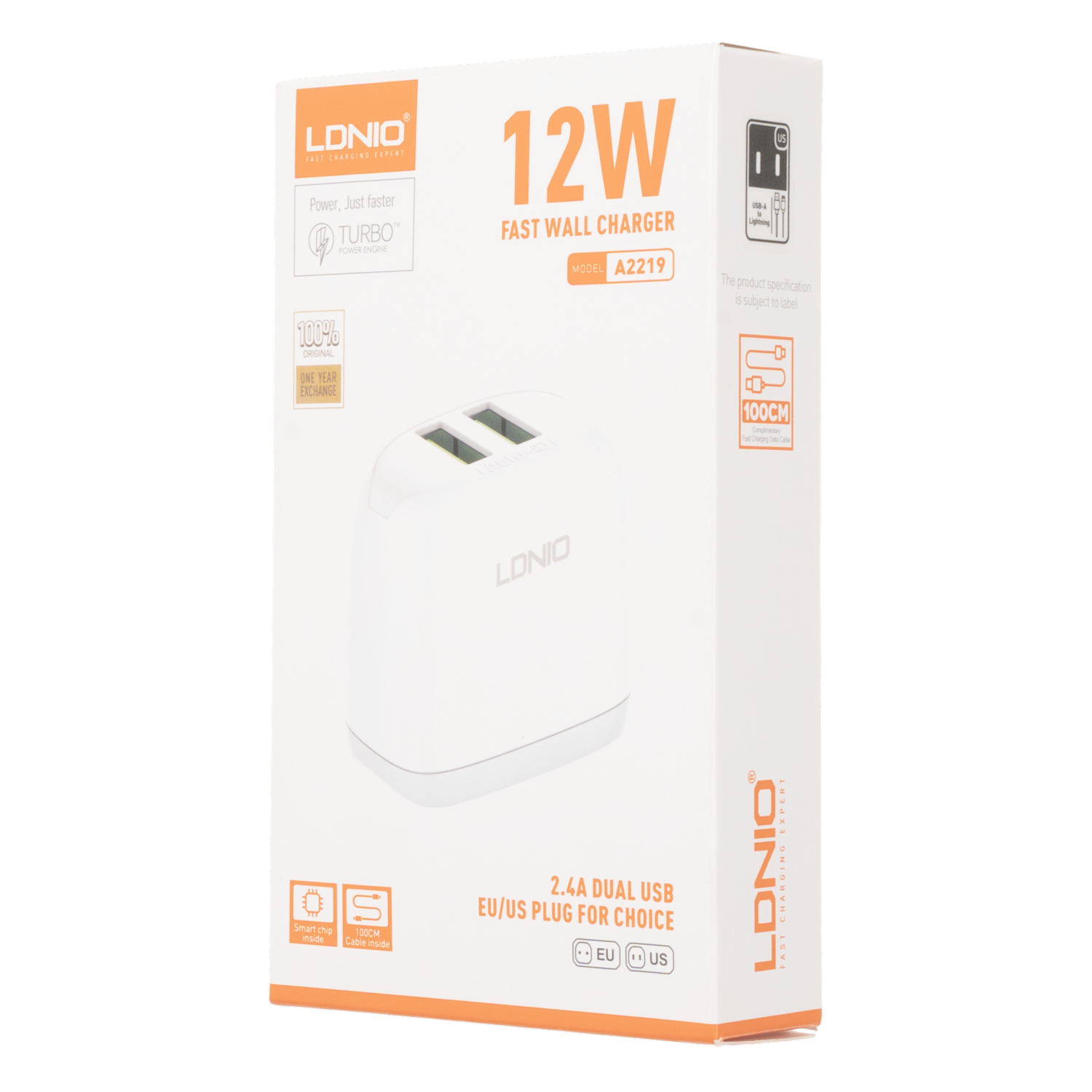 Cargador De Pared 2 Usb 2,4 A Carga Rápida Con Cable Para Iphone A2219 LDNIO 12 W