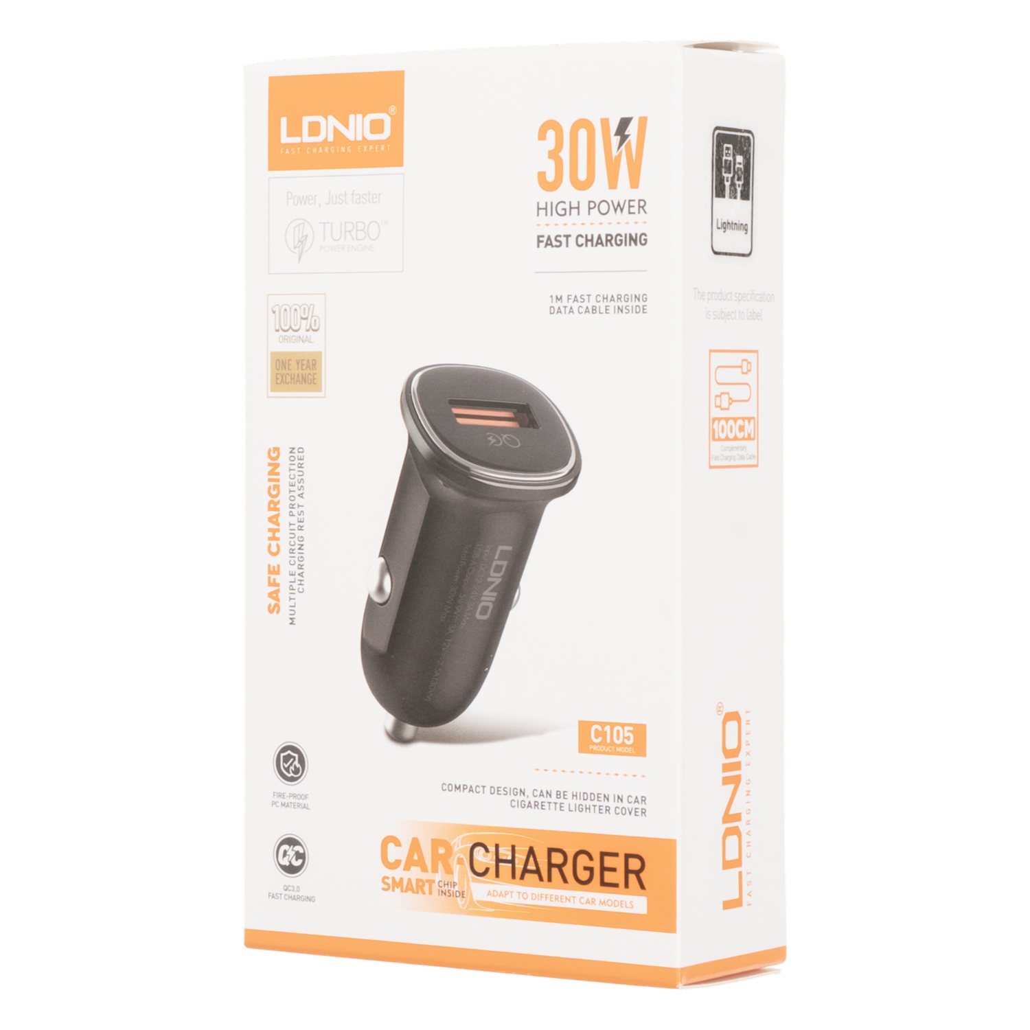 Cargador Para Auto 1 Usb QC3.0 Compatible Con Iphone C105 LDNIO 30 W