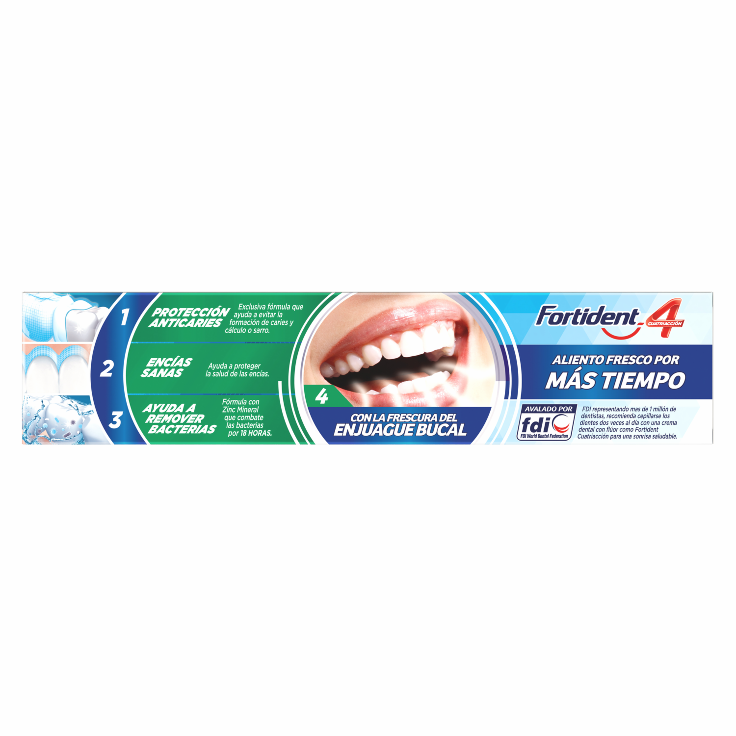 Pasta Dental Cuatriacción Con La Frescura Del Enjuague Bucal FORTIDENT 140 Ml