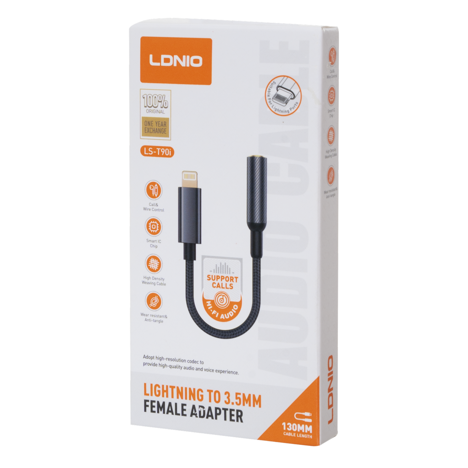 Cable Adaptador T90I Lightning Negro LDNIO 3,5 A