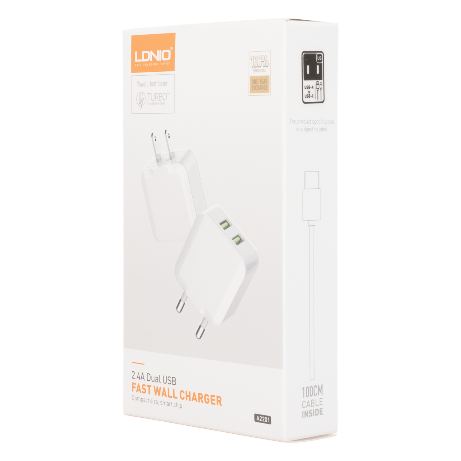Cargador Dual 2Usb Tipo C A2201 LDNIO 2,4 A