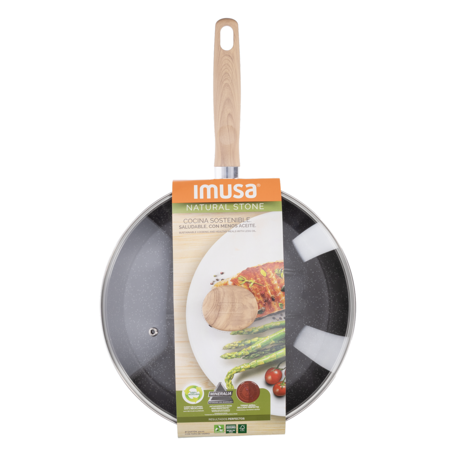 Sartén Anti Adherente Natural Stone Con Tapa De Vidrio IMUSA 30 Cm