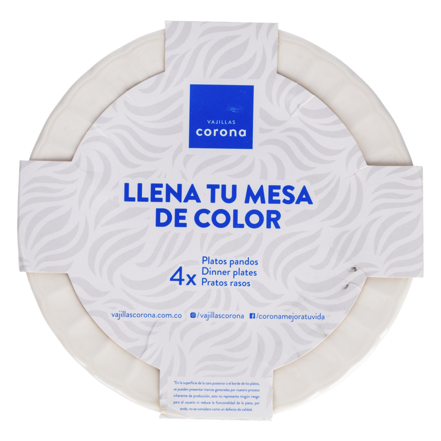 Set Platos Pando Blanco Caribe 24.3 Cm CORONA 4 Piezas