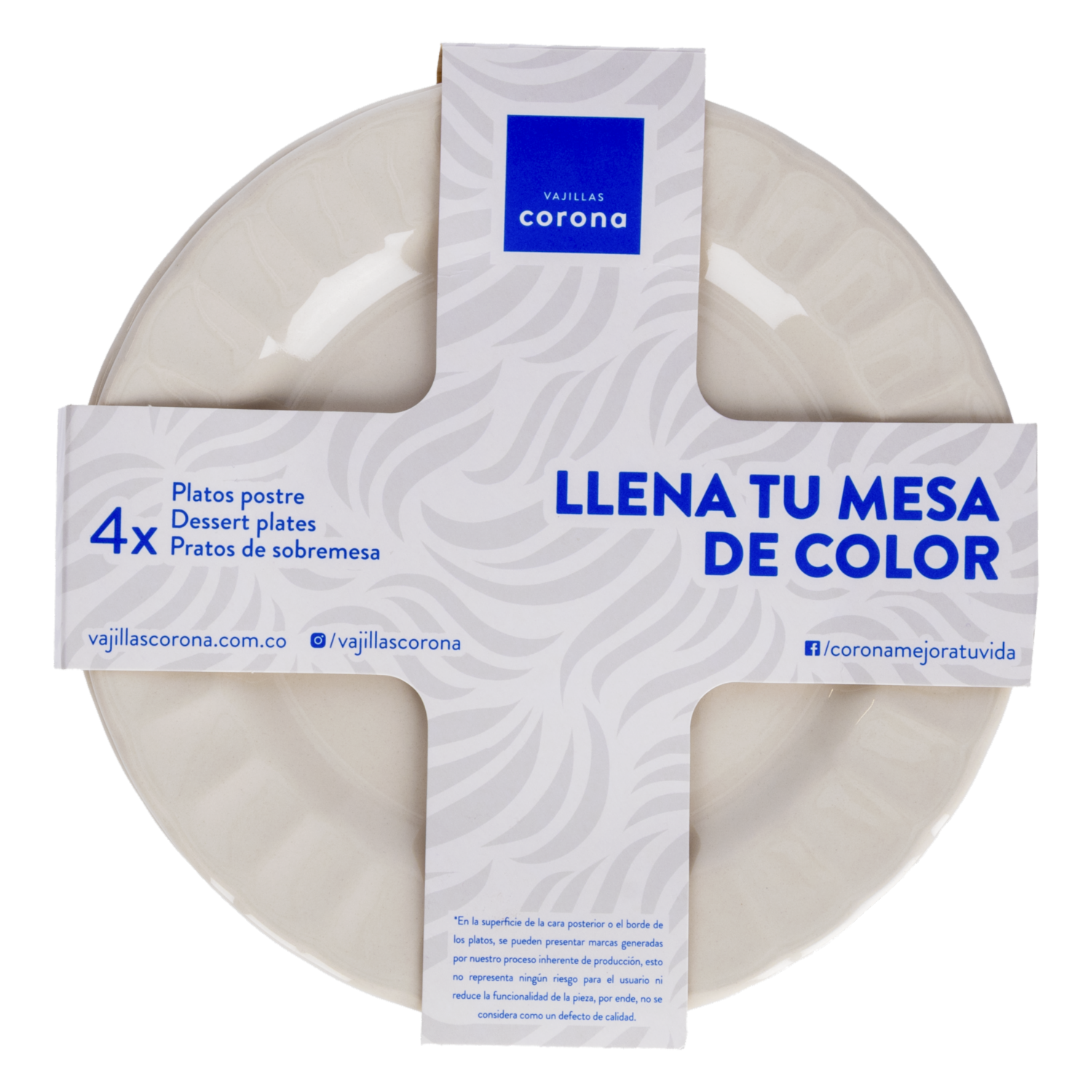 Set Platos Postre Blanco Caribe 20 Cm CORONA 4 Piezas