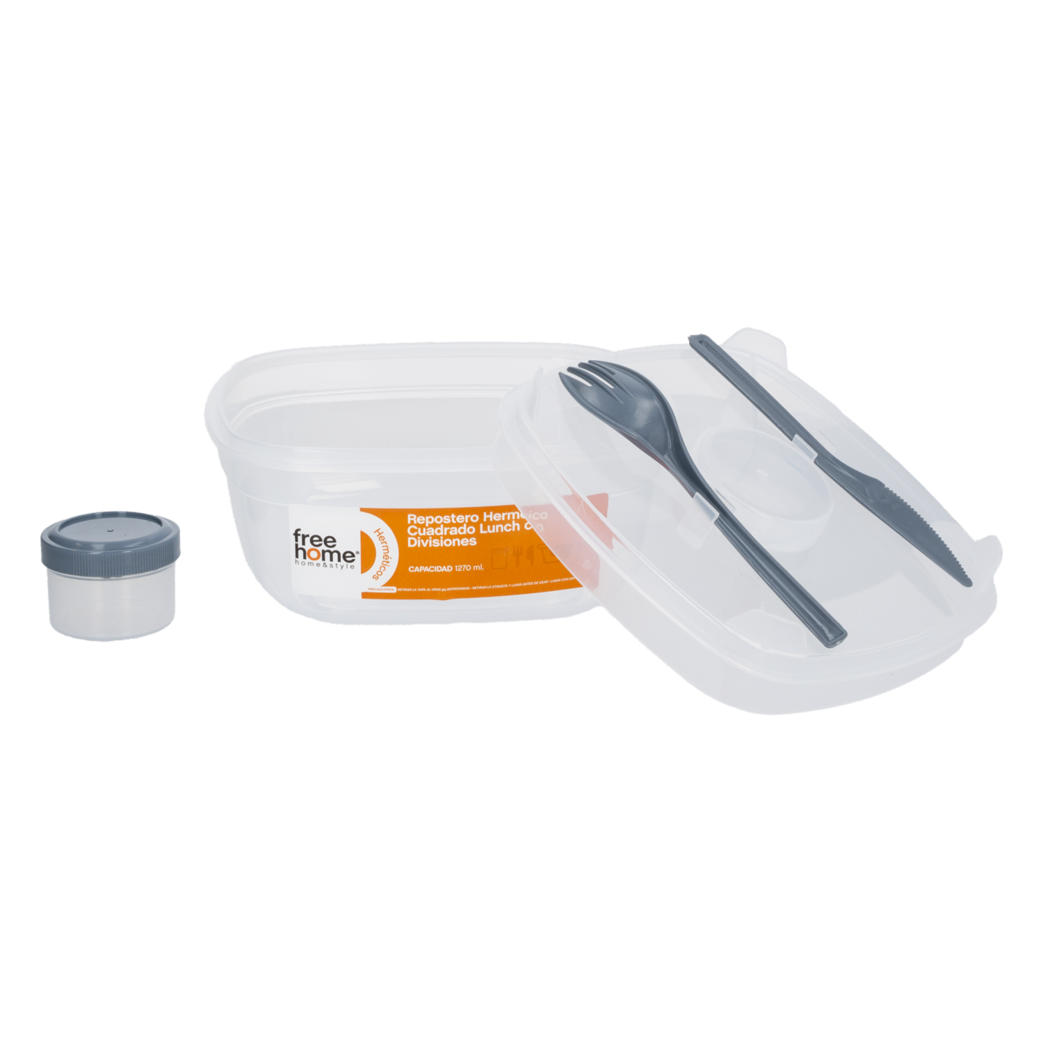 Repostero Hermético Cuadrado Lunch C Divisiones FREE HOME 1270 Ml