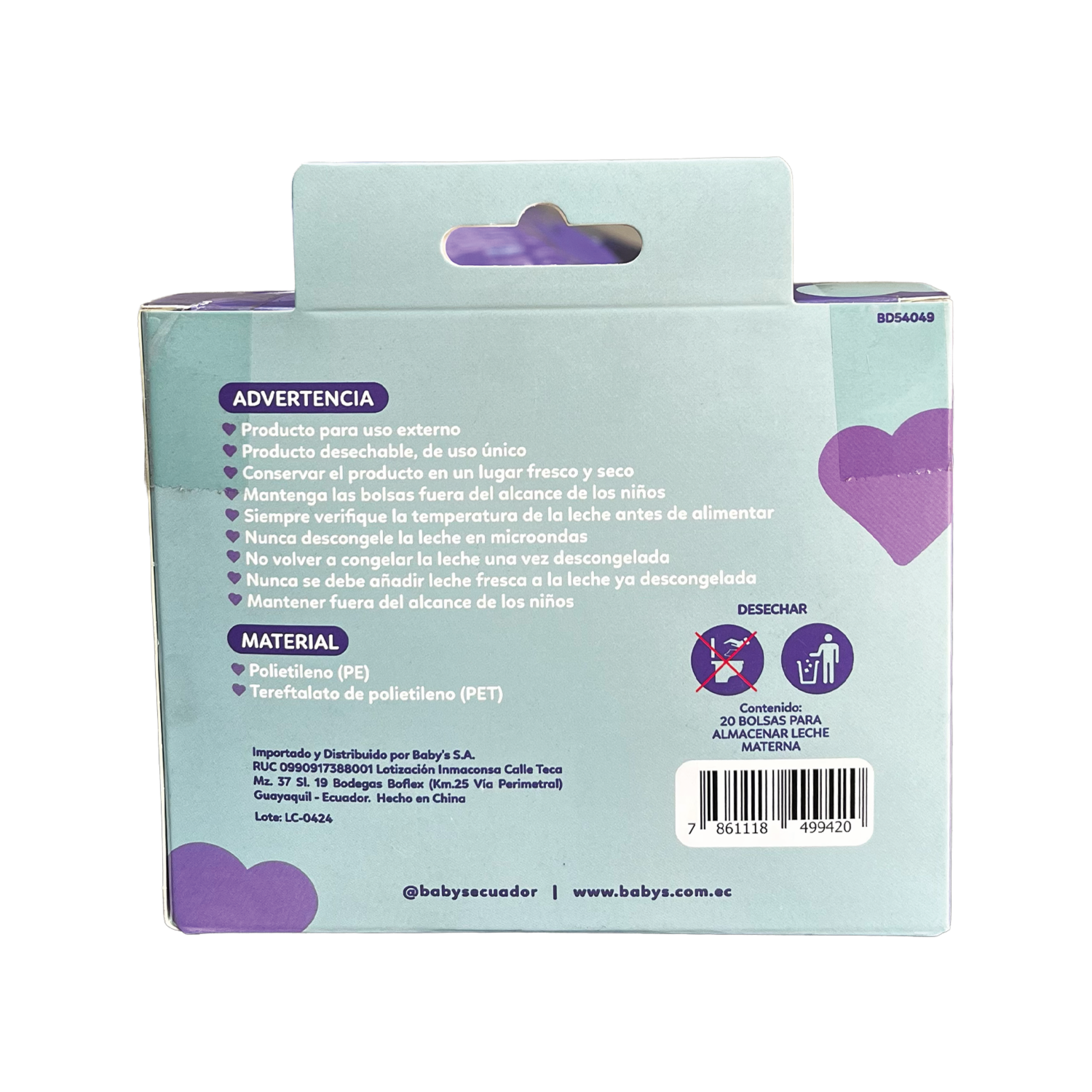 Bolsas Para Almacenamiento De Leche Materna BABY’S 20 Piezas