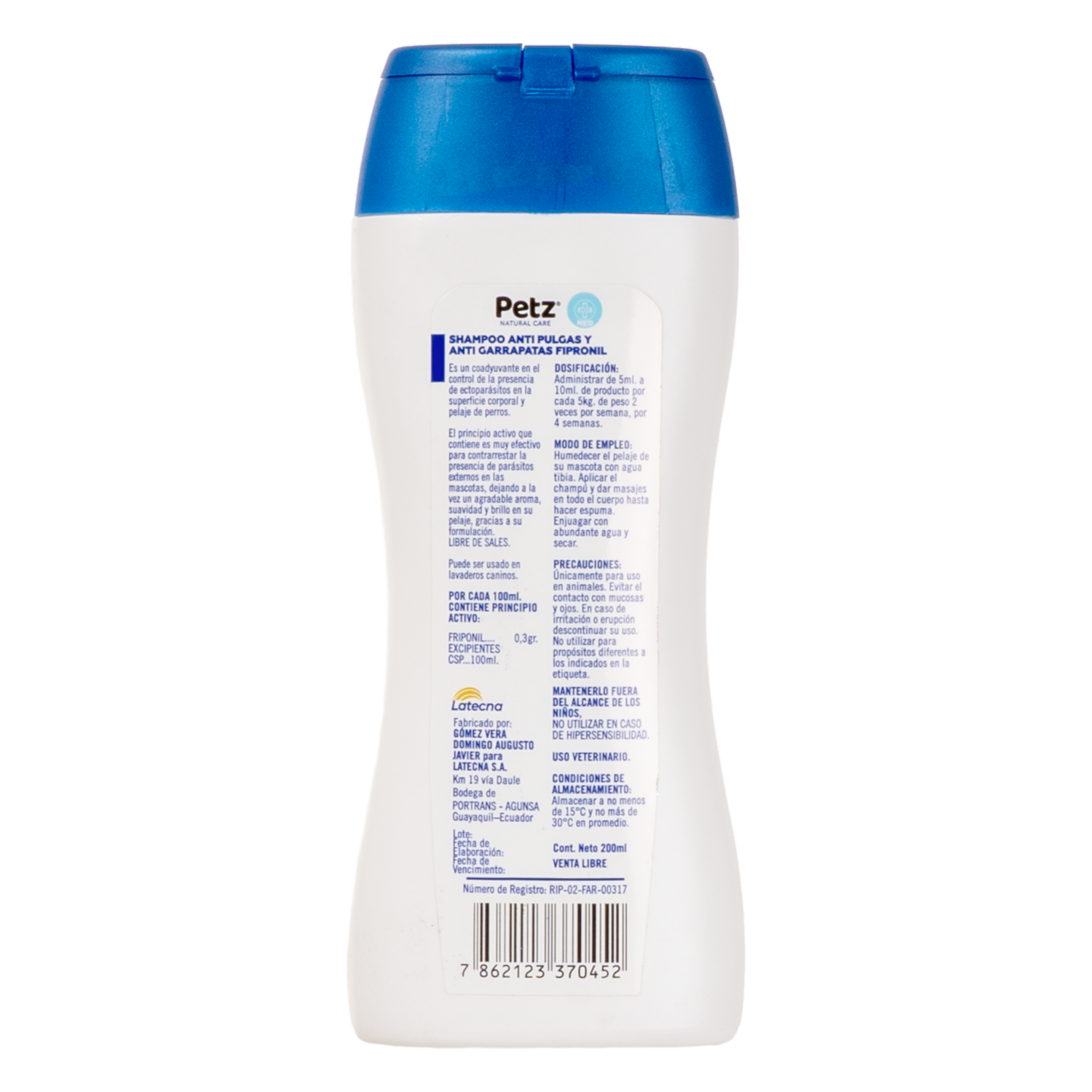Shampoo Para Mascotas Con Fipronil PETZ 200Ml