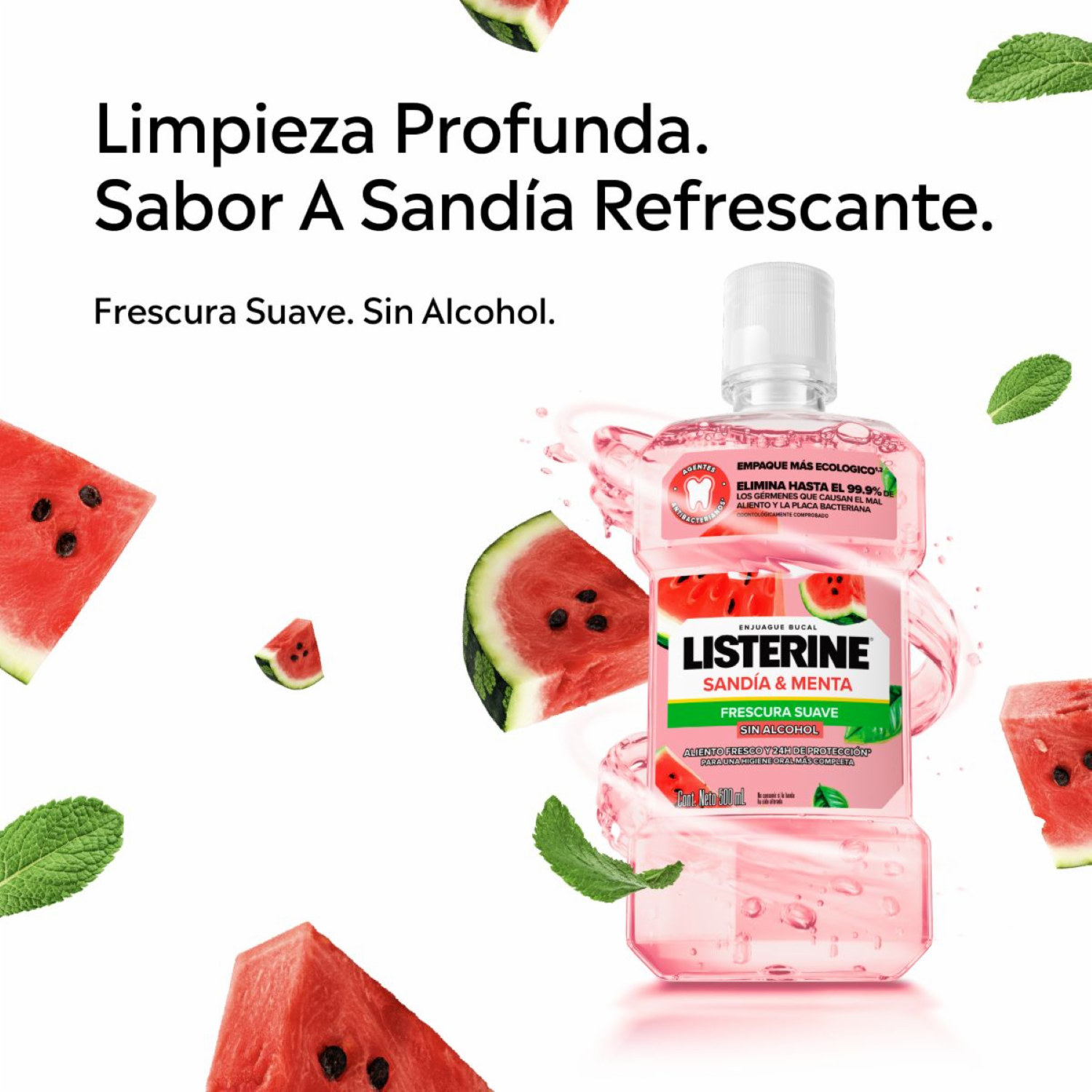 Enjuague  Bucal Sandía & Menta Frescura Suave Sin Alcohol LISTERINE 500 Ml