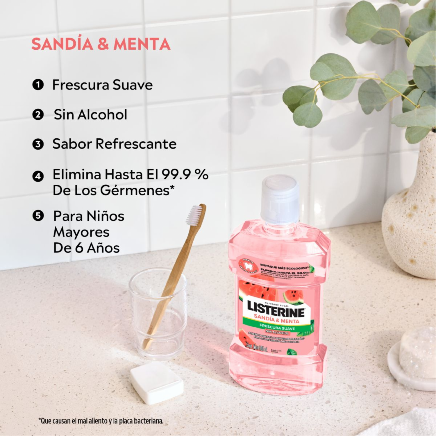 Enjuague  Bucal Sandía & Menta Frescura Suave Sin Alcohol LISTERINE 500 Ml