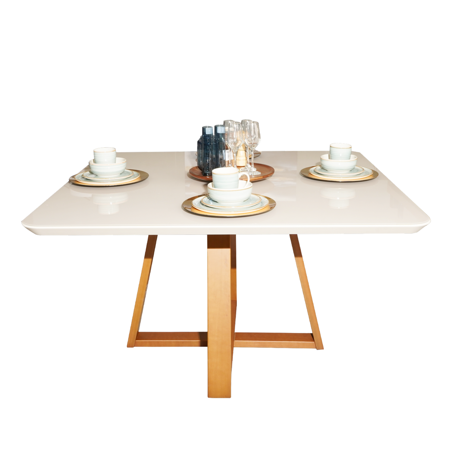 Mesa Bennett Cuadrada Con Vidrio MOVEIS PROVINCIA Blanco Mate