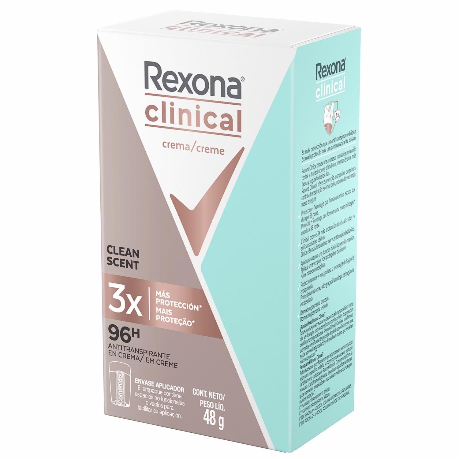Desodorante En Crema Para Mujer Clínica Clean Scent 48 H REXONA 48 G