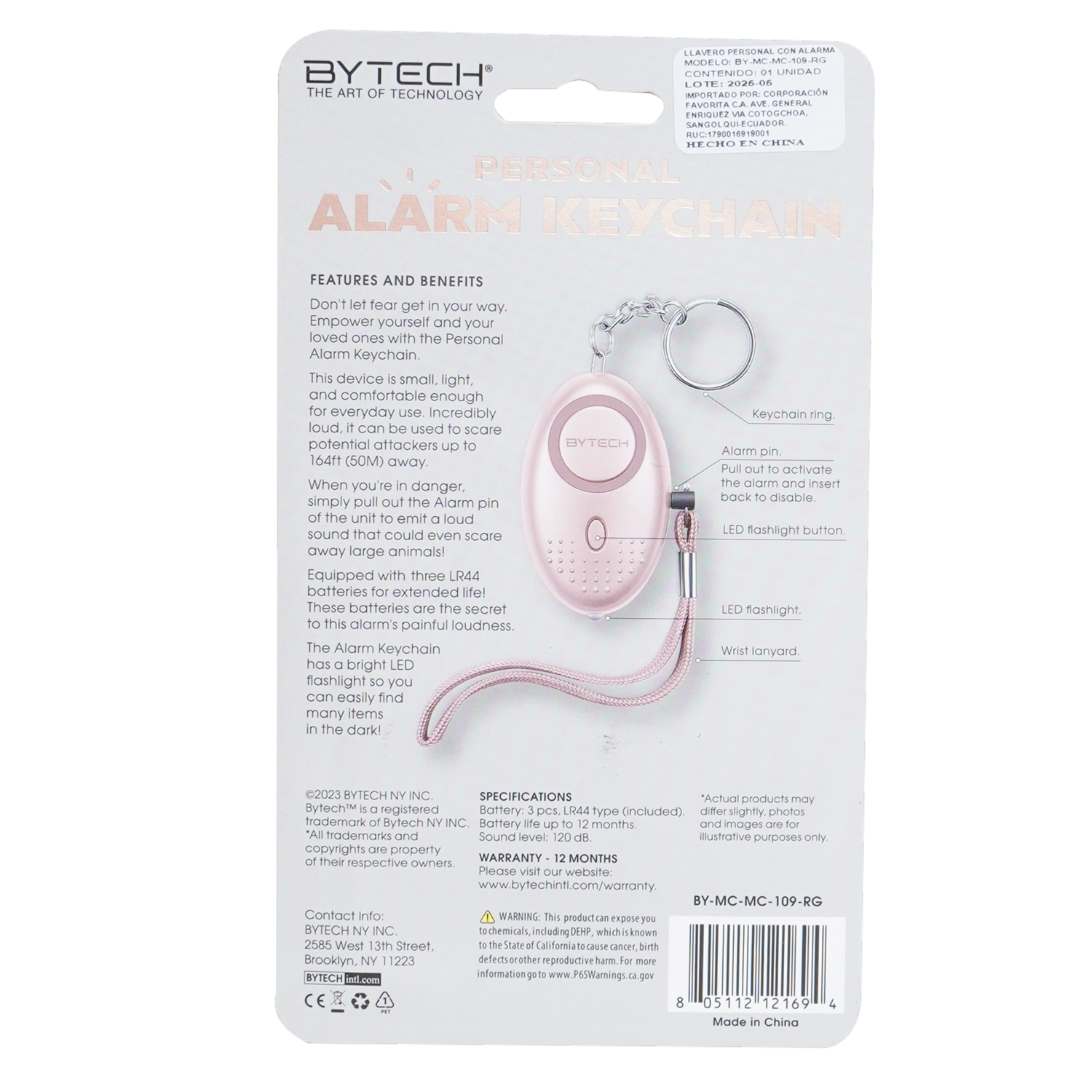Llavero Con Alarma BYTECH Rosado