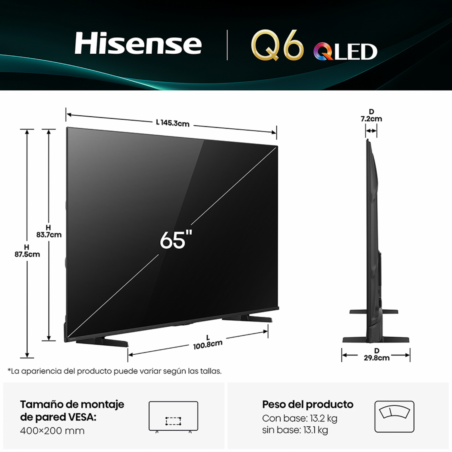 Tv Qled Premium 4K Uhd Smart Tv Modelo VIDAA U9 HISENSE 65″