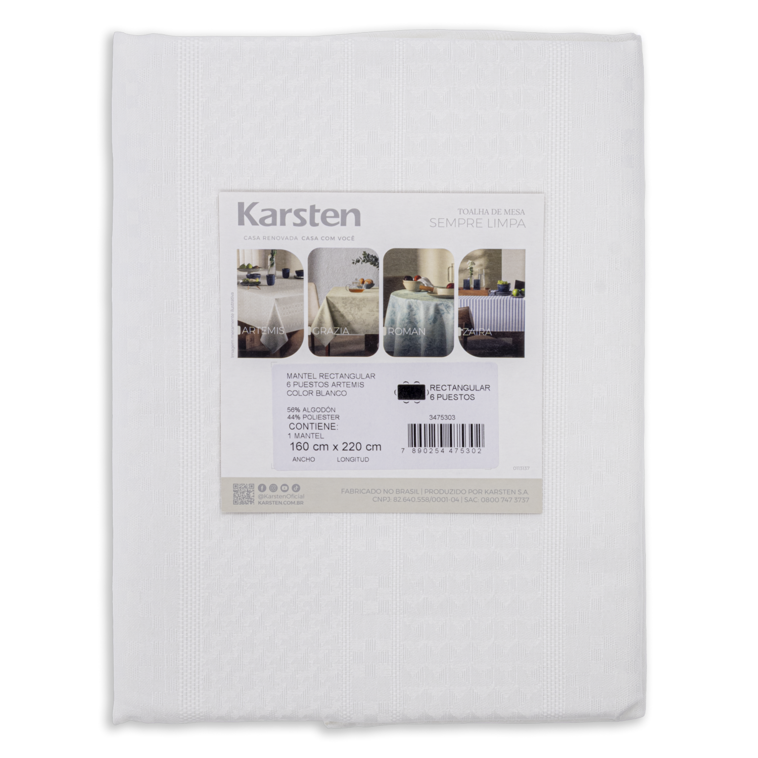 Mantel De Mesa Rectangular Artemis Blanco 220X160 Cm KARSTEN 6 Puestos