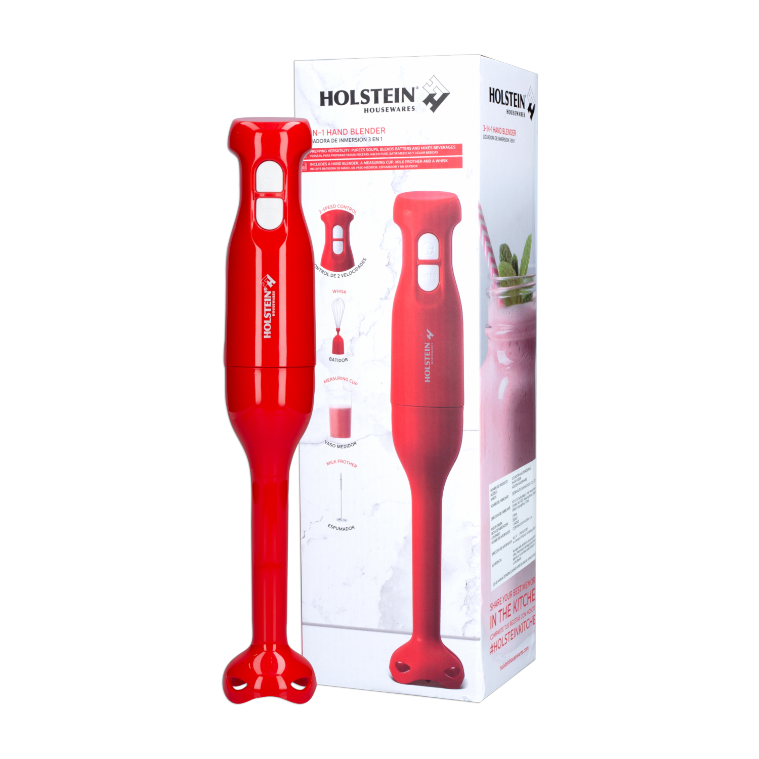 Batidora De Inmersión 150 Watts 3 En 1 HH-09101082R 3 En 1 HOLSTEIN 2 Velocidades