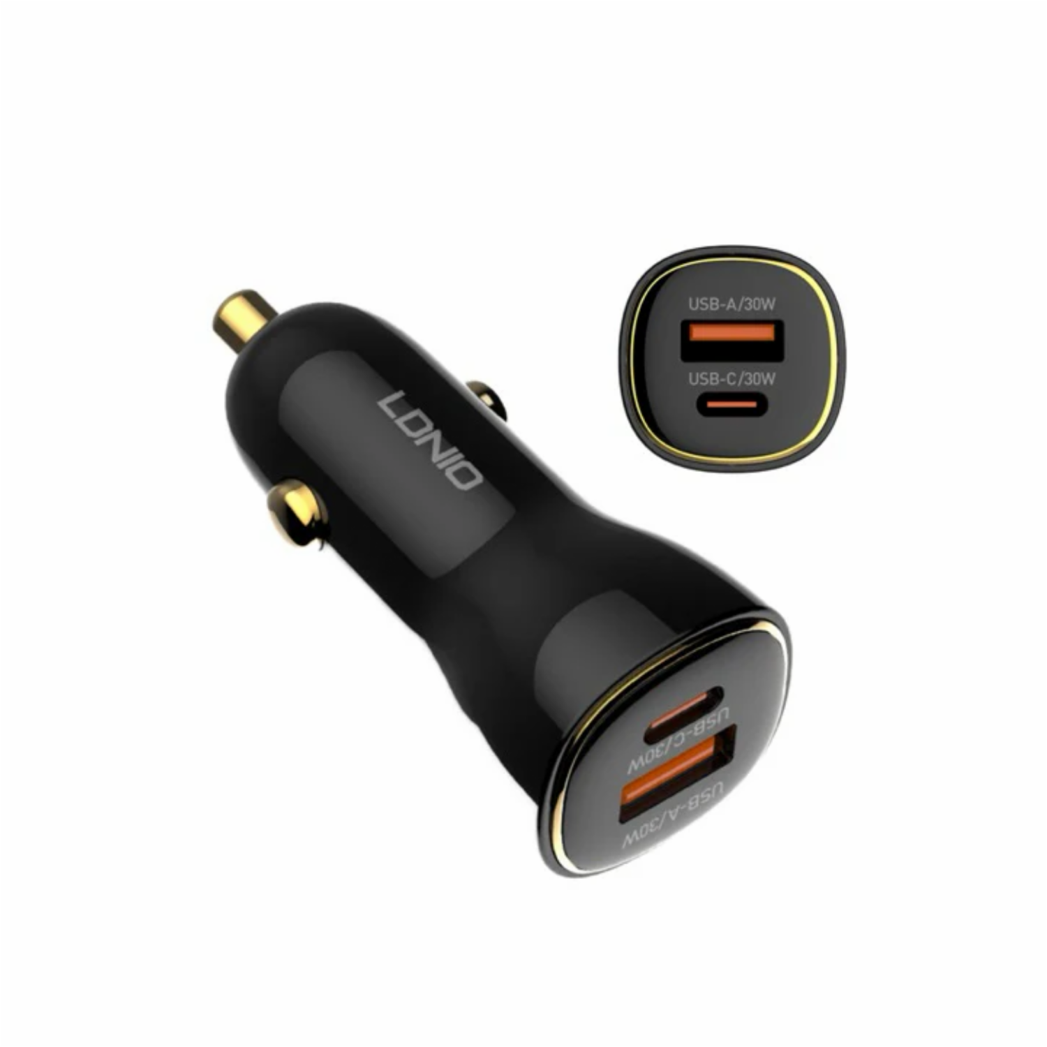 Cargador Para Auto Modelo C103 1PD + 1USB QC4.0 Con Cable Tipo C A Tipo C Negro LDNIO 60 W
